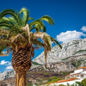 Blick in Makarska auf die umliegenden Felsen